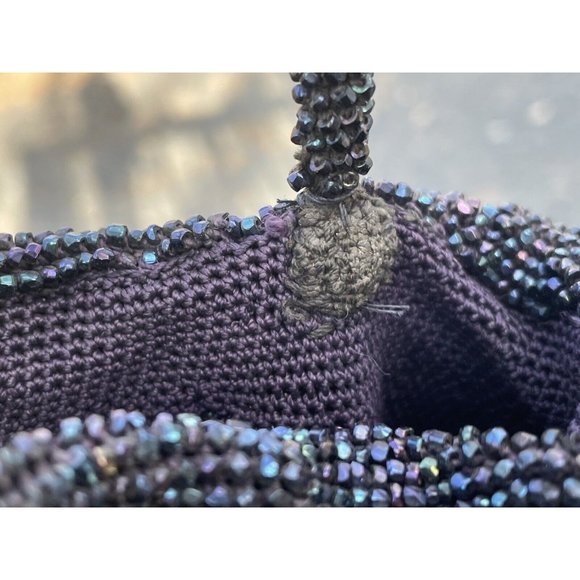 Antique Vintage 20th C.  Dark Iridescent Beaded Flapper Art Deco Glass Purse Bag - Picture 13 of 16